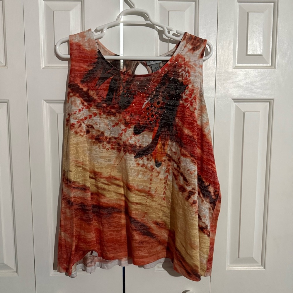 Catherines Women's Tank Top - Red and Orange Tie-Dye
